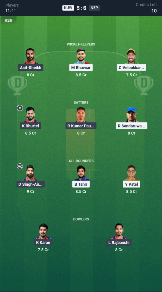 KUW vs NEP आज की Dream11 फैंटेसी टीम